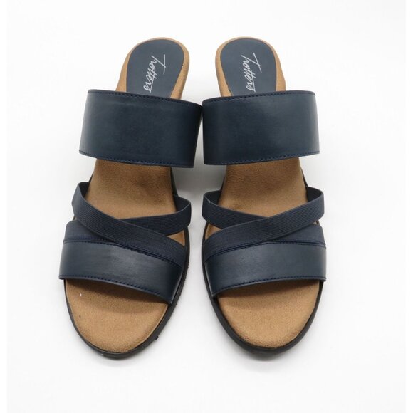 Trotters Womens Navy Blue Heeled Sandals 10 Leather Upper NEW - Picture 1 of 7
